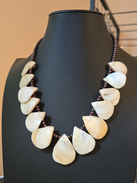 Handmade Jewelry - Artisan Mother of Pearl Teardrop Shell Statement Bib Necklace Iridescent